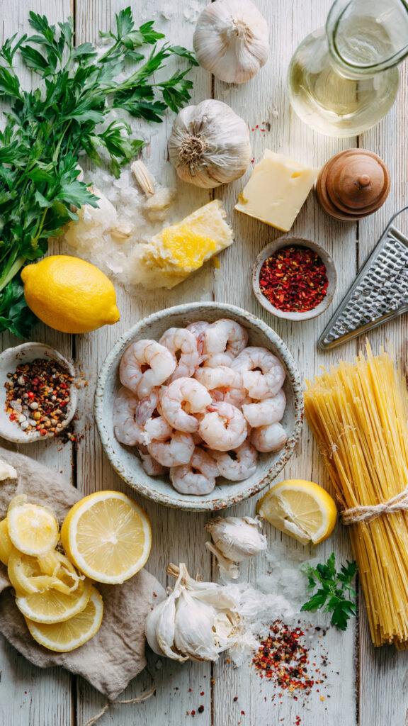 Fresh Ingredients for Spicy Shrimp Pasta