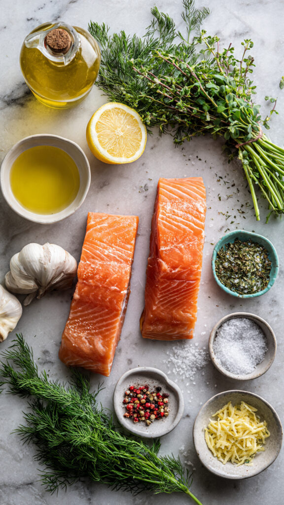 Fresh Ingredients for Lemon Herb Baked Salmon