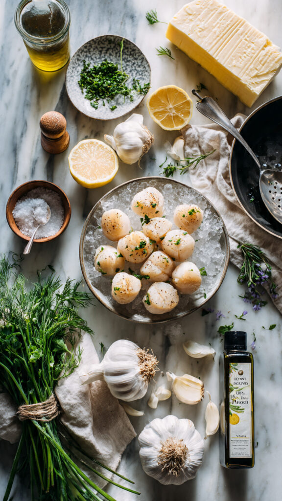 Fresh Ingredients for Seared Scallops with Brown Butter Sauce