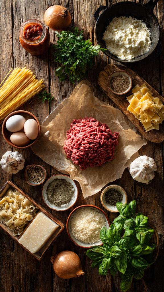 Fresh Ingredients for One Pan Lasagna Meatball Skillet