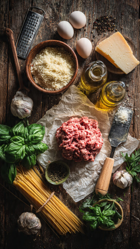 Fresh Ingredients for Homemade Spaghetti Meatballs