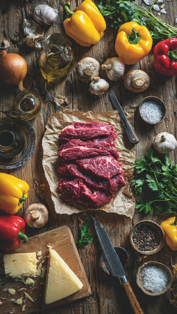 Fresh Ingredients for Philly Cheesesteak Stuffed Peppers