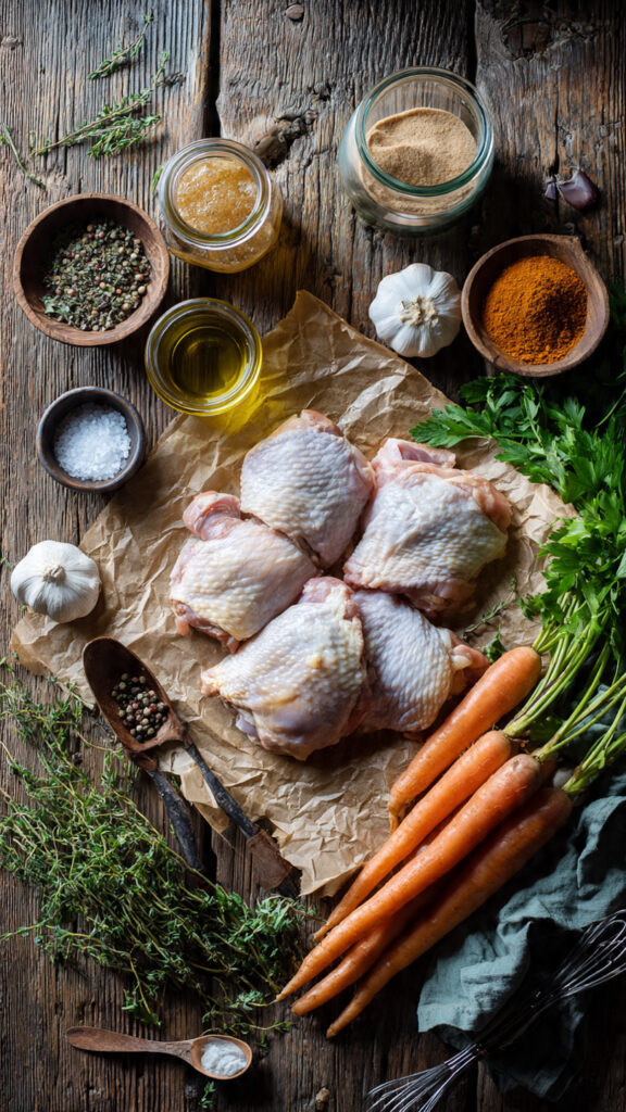 Fresh Ingredients for Brown Sugar Glazed Chicken with Carrots