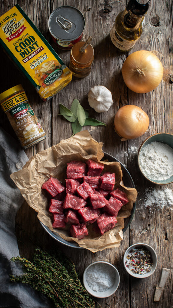 Fresh Ingredients for Slow Cooker Beef Tips with Gravy