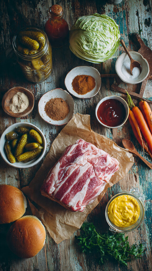 Fresh Ingredients for BBQ Pulled Pork with Coleslaw & Pickles