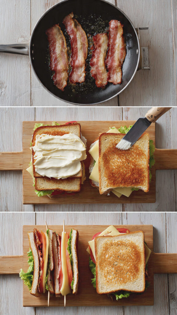 How to Make Turkey Club Sandwich with Bacon & Cheddar Step by Step