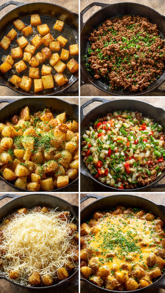 How to Make Cheesy Beef & Potato Skillet One-Pan Comfort Dinner Step by Step
