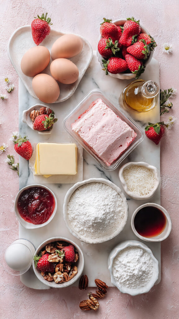 Fresh Ingredients for Strawberry Earthquake Cake