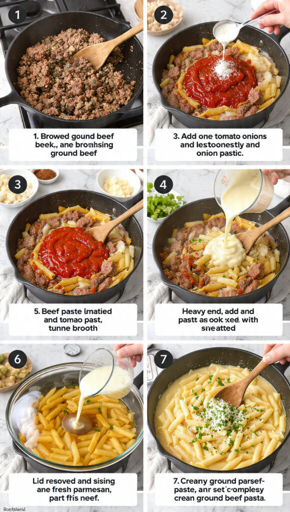 Cooking pasta with ground beef steps