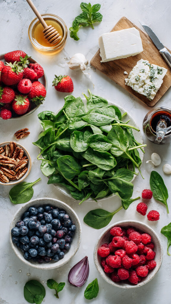 Ingredients for Spinach Berry Salad