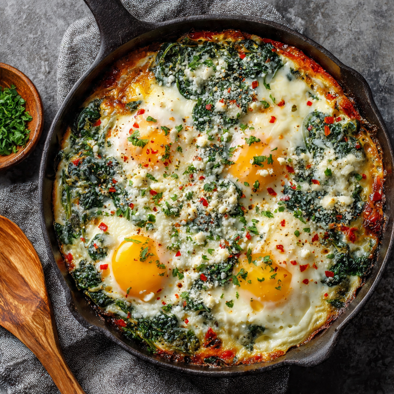 Cheesy Spinach & Egg Breakfast Skillet – Perfect One-Pan Morning Meal