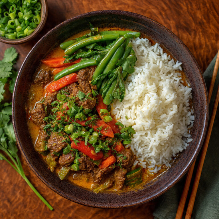 Coconut Beef Curry with Jasmine Rice & Veggies