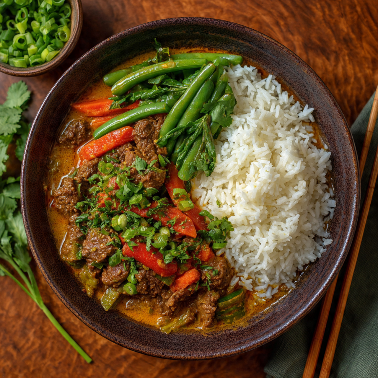 Coconut Beef Curry with Jasmine Rice & Veggies