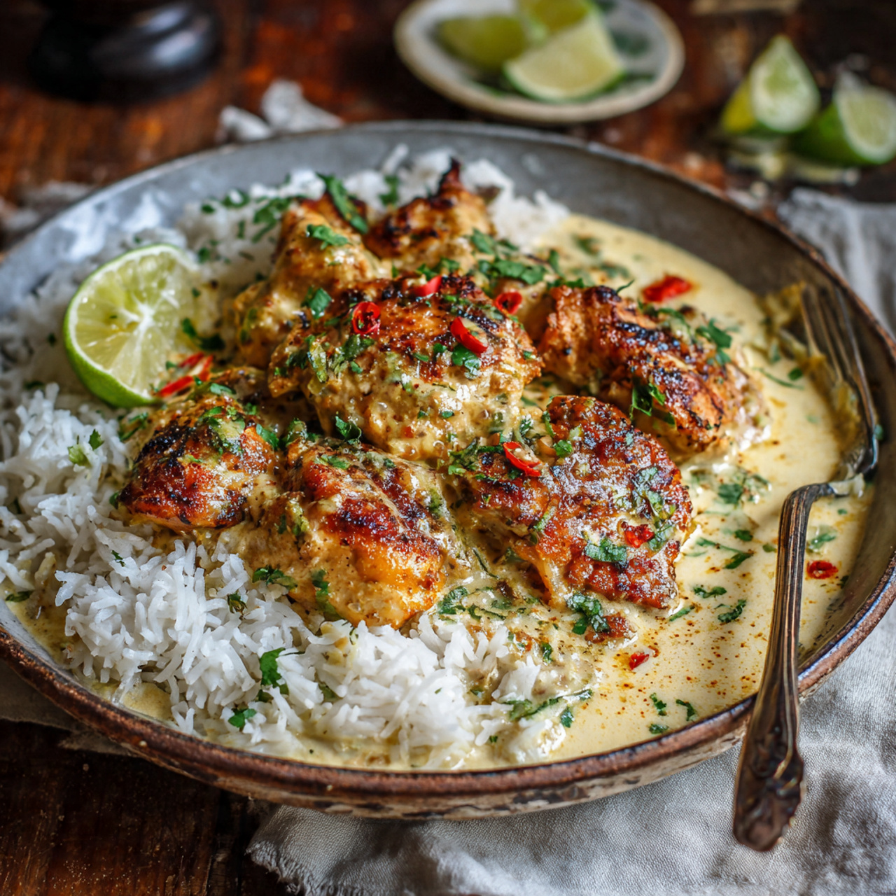Creamy Coconut Chicken with Lime & Jasmine Rice - Thai-Inspired 35-Minute Dinner