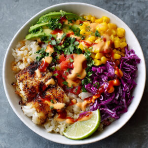 Fish Taco Bowl Recipe - Beautiful Overhead Shot