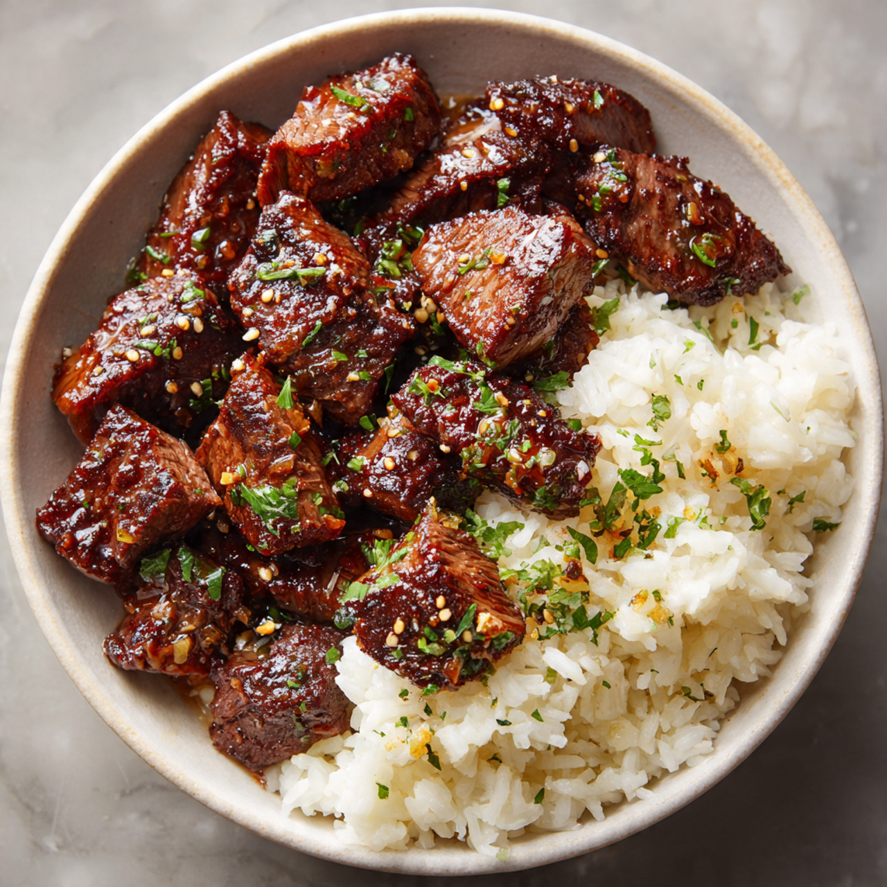 Honey Garlic Steak Bites with Creamy Parmesan Rice - Perfect Weeknight Dinner