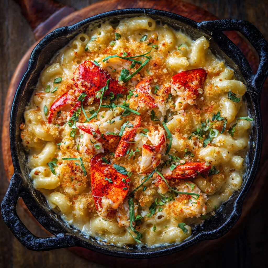 Rich & Creamy Lobster Mac & Cheese in Cast Iron Skillet