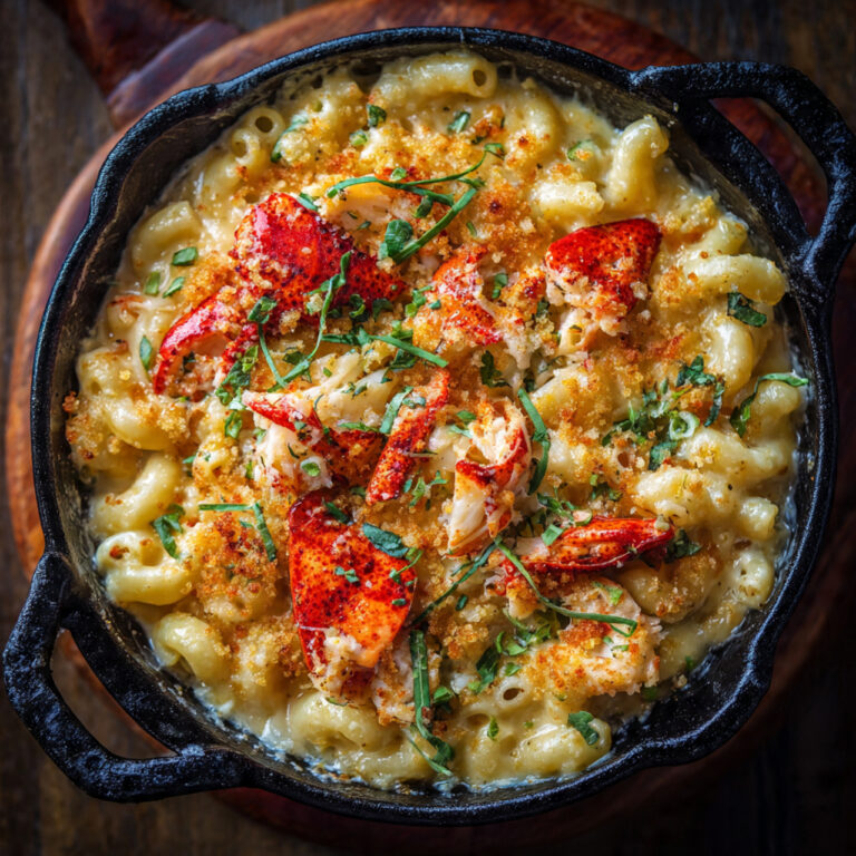 Rich & Creamy Lobster Mac & Cheese in Cast Iron Skillet