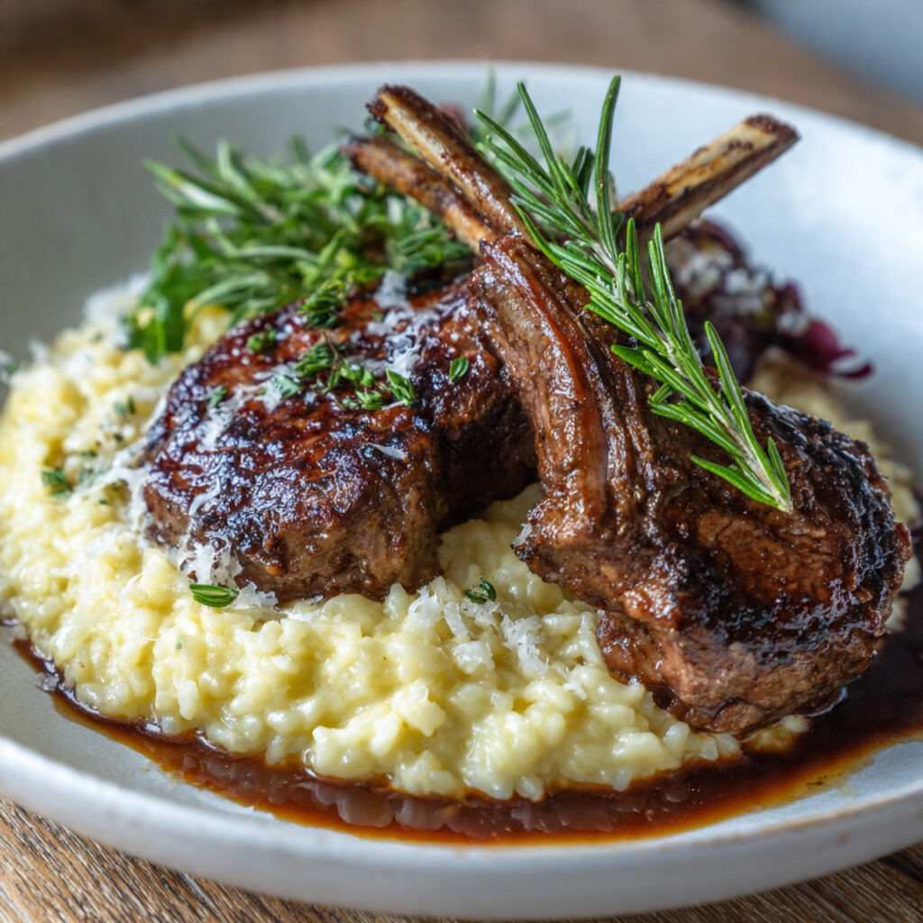 Garlic Rosemary Lamb Chops with Creamy Parmesan Risotto - Elegant Fine Dining at Home