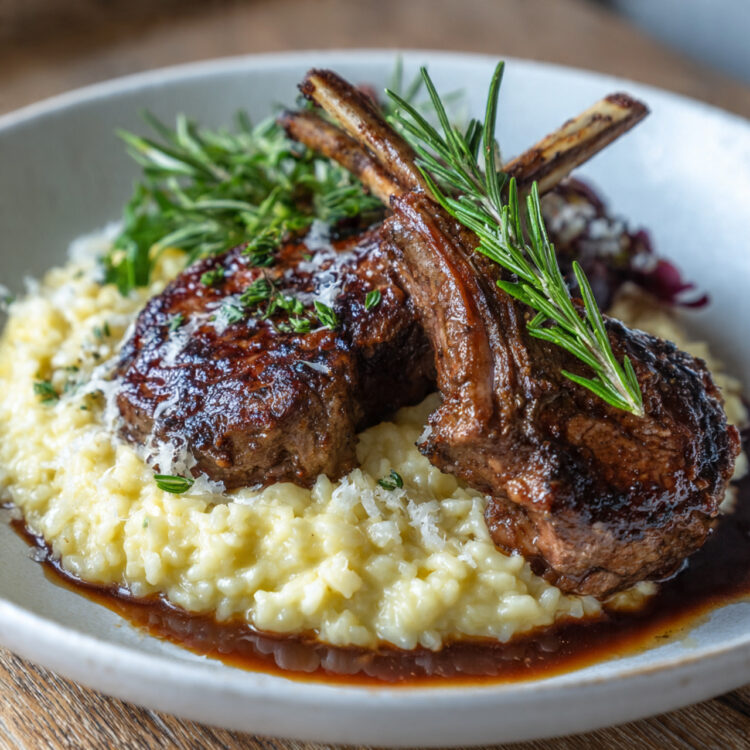 Garlic Rosemary Lamb Chops with Creamy Parmesan Risotto