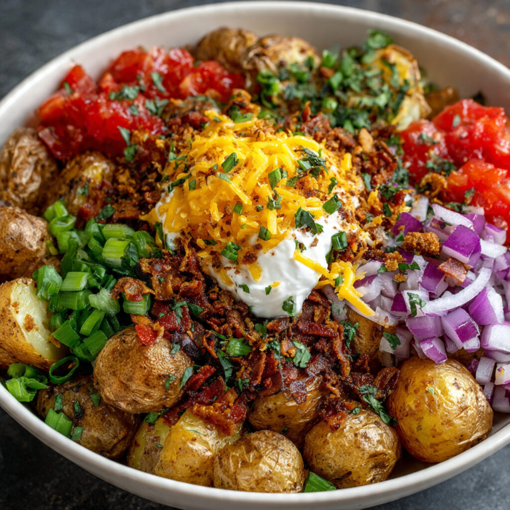 Loaded Baked Potato Bowl with Bacon, Cheddar & Chives