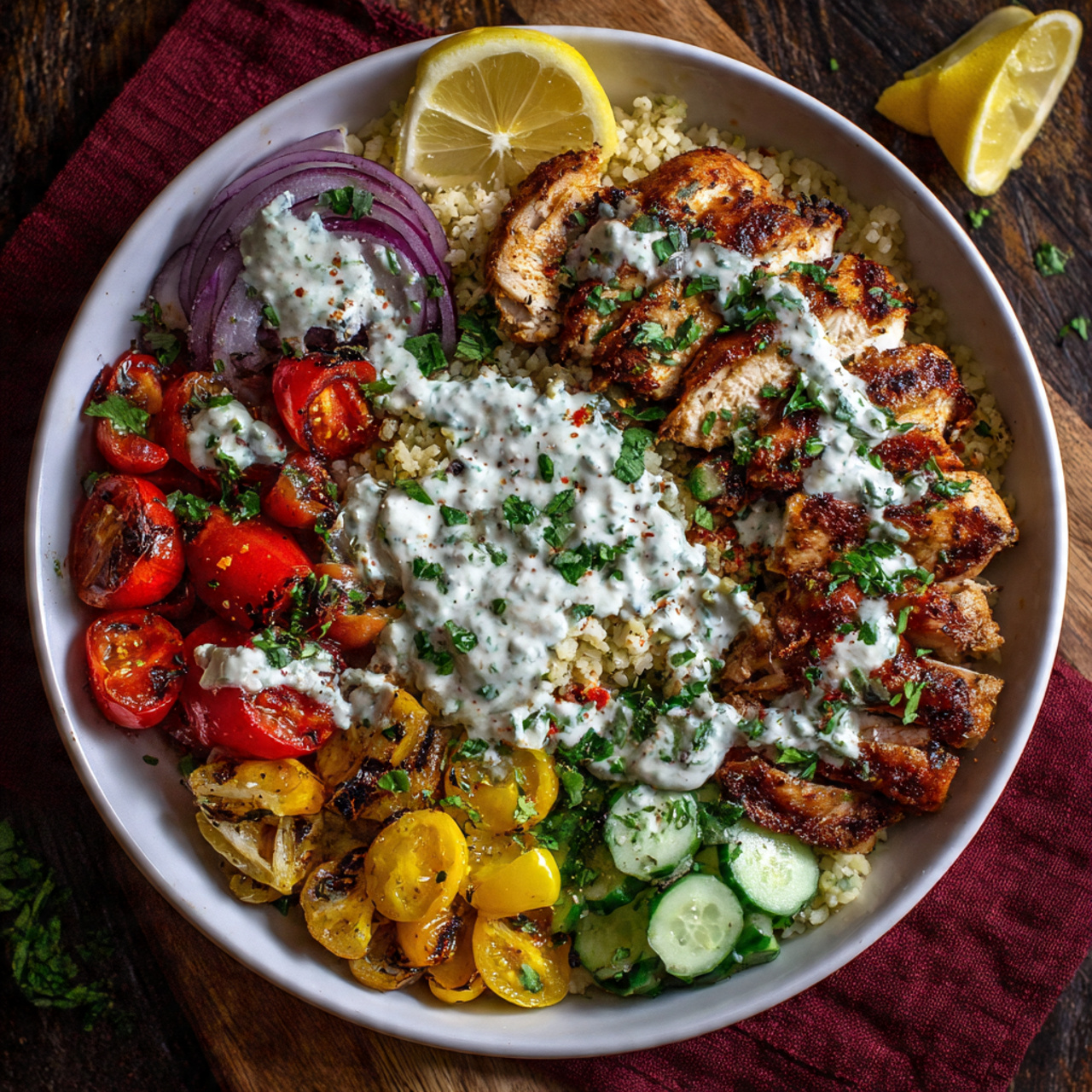 Mediterranean Chicken Bowl with Garlic Yogurt Sauce - Complete Recipe