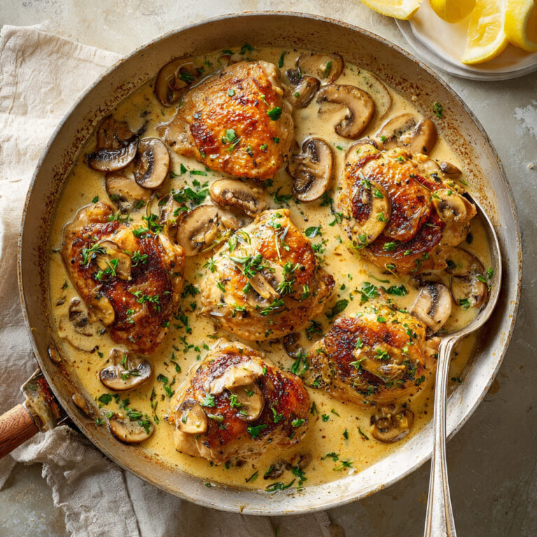 One-Pan Creamy Garlic Chicken with Mushrooms