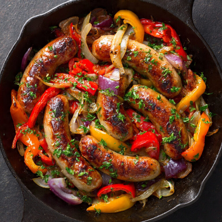 Fresh Ingredients for One-Pan Roasted Sausage with Peppers & Onions