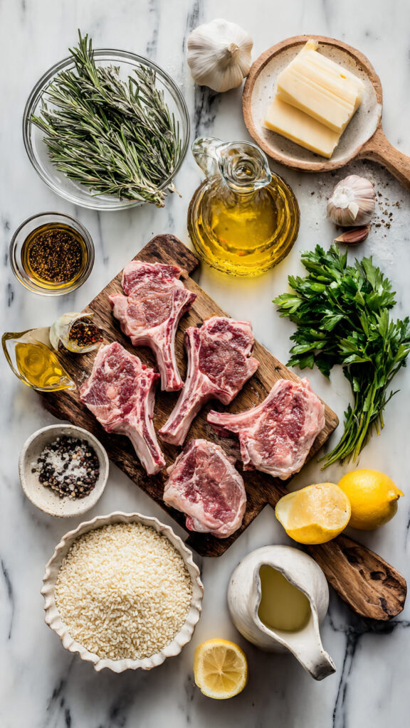Premium Ingredients for Garlic Rosemary Lamb Chops with Creamy Parmesan Risotto
