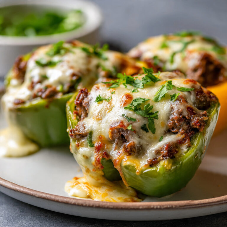 Philly Cheesesteak Stuffed Peppers on Rustic Platter