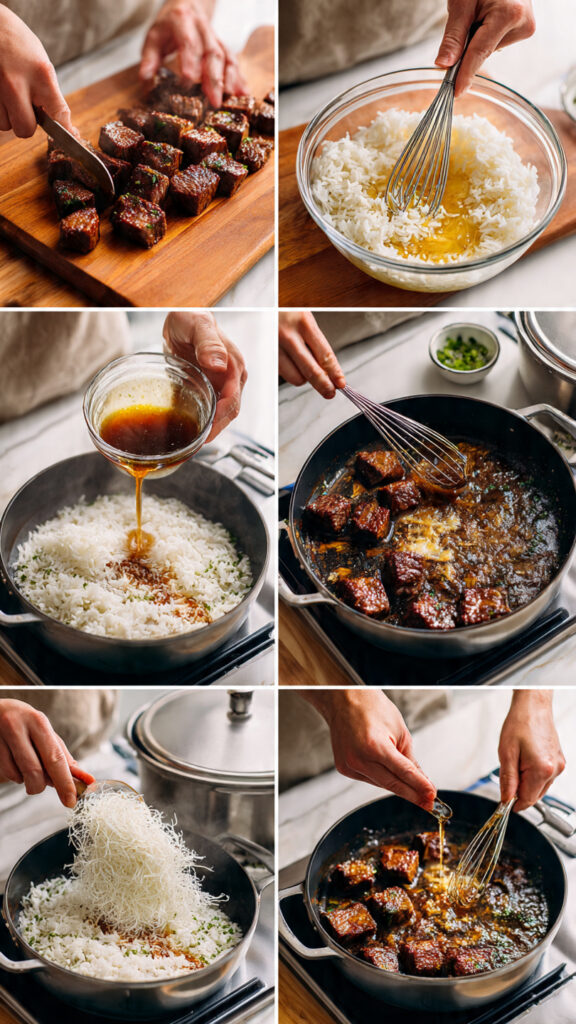 How to Make Honey Garlic Steak Bites with Creamy Parmesan Rice - Complete Visual Guide
