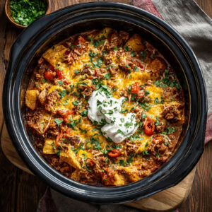 Hearty Slow Cooker Cowboy Casserole in Crockpot