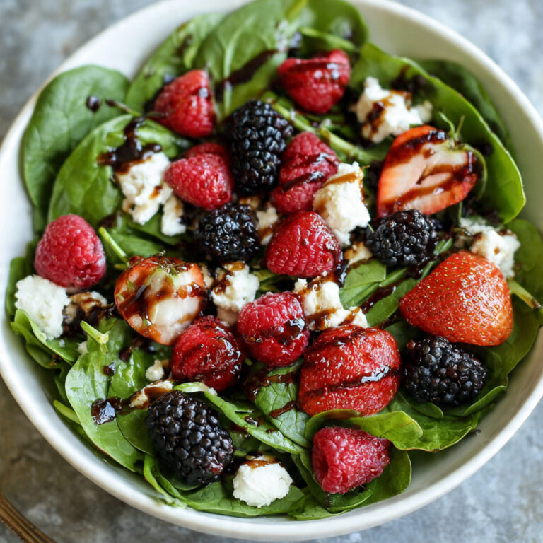 Spinach Berry Salad with Goat Cheese & Balsamic Glaze