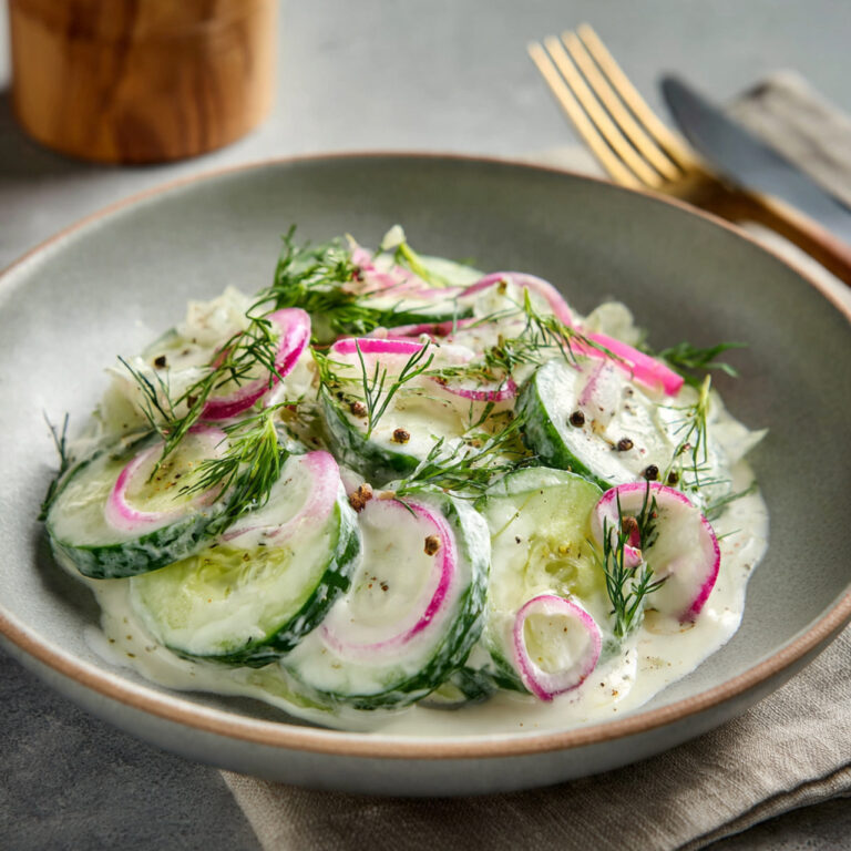 Creamy Cucumber Salad Recipe with Fresh Dill and Yogurt