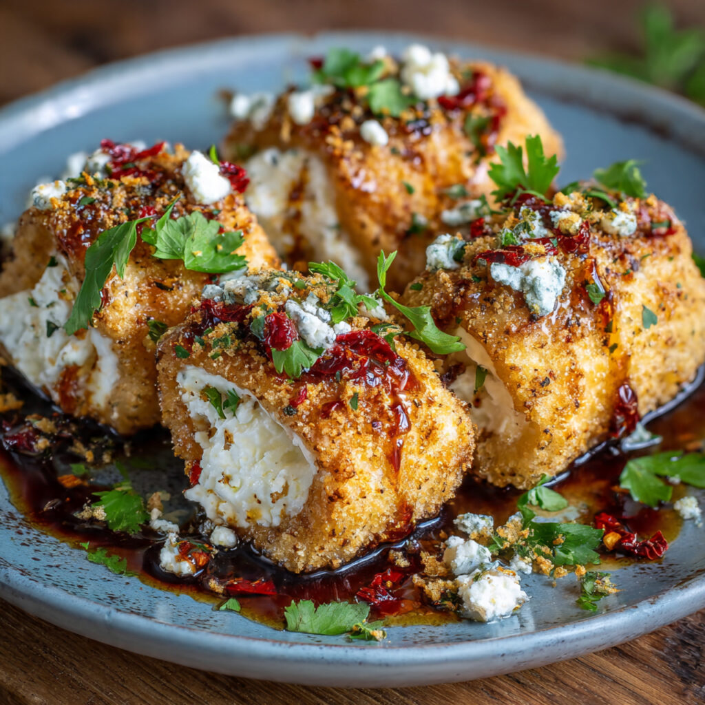 Fried feta rolls with chili sauce