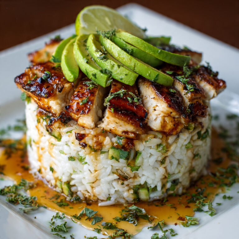 Honey Lime Chicken Avocado Rice Stack Recipe