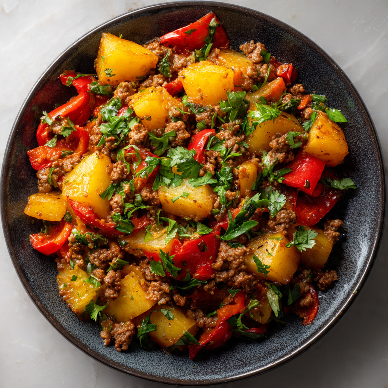 Ground Beef with Potatoes & Peppers