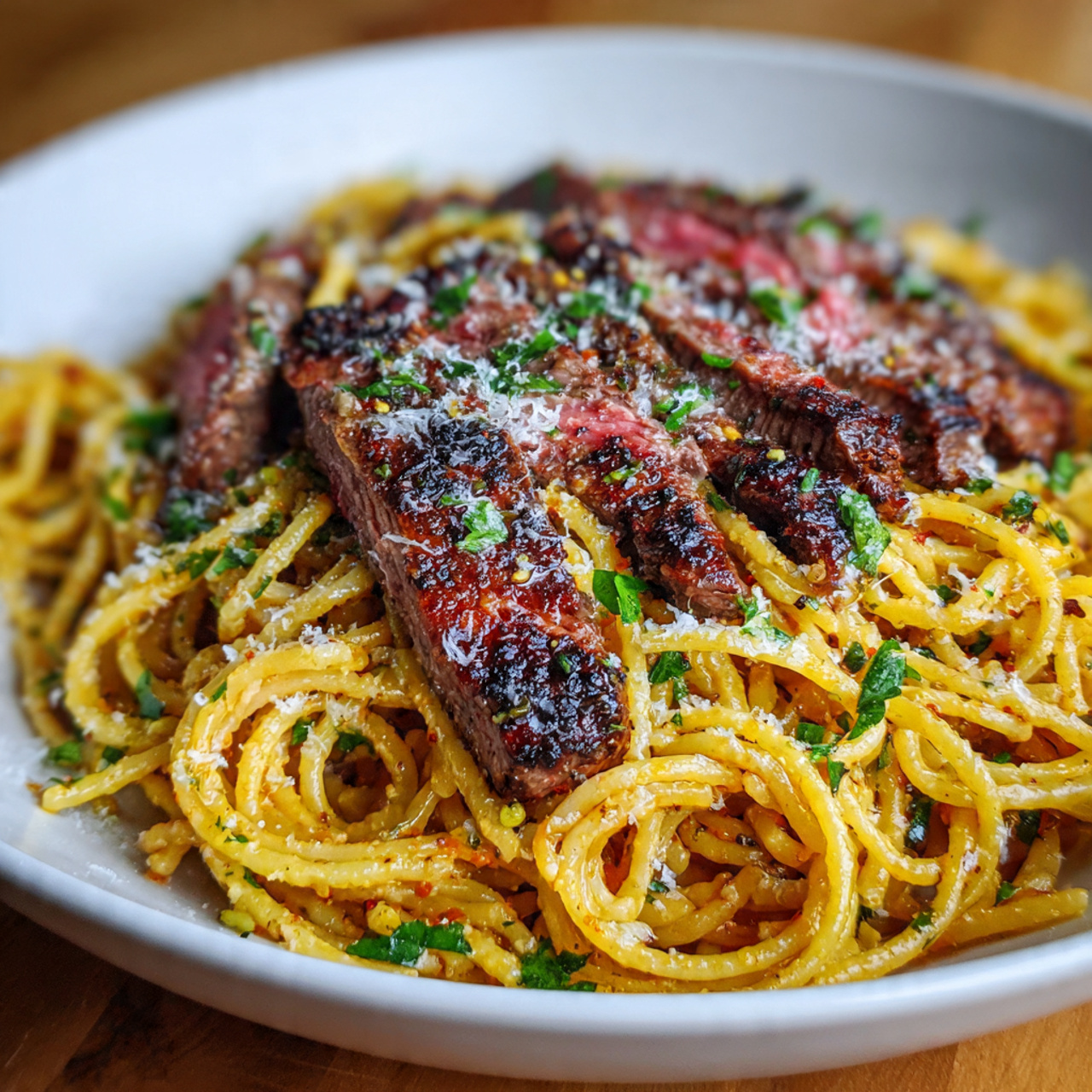 Garlic Parmesan Steak Pasta