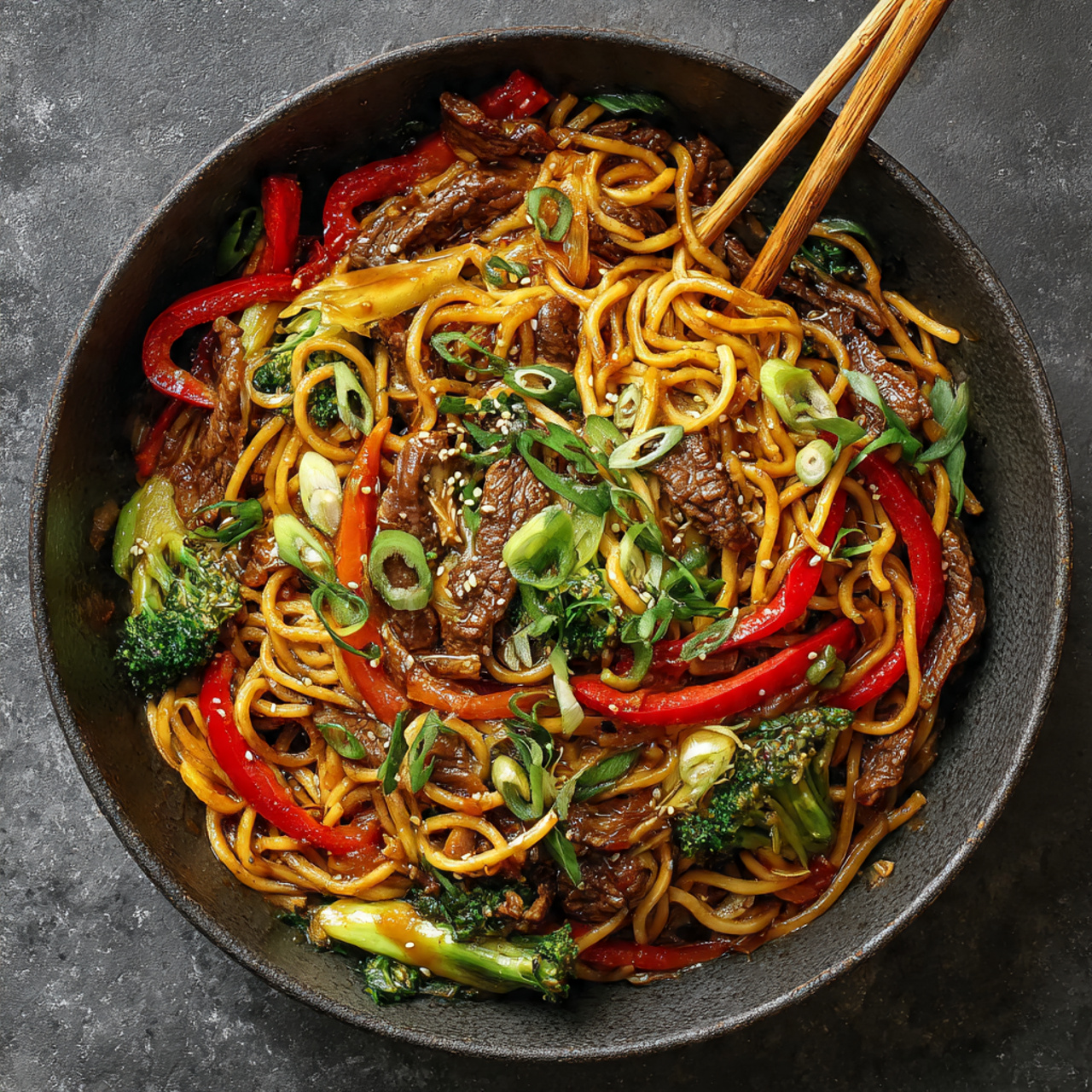 Beef Stir Fry Noodles with Savory Sauce