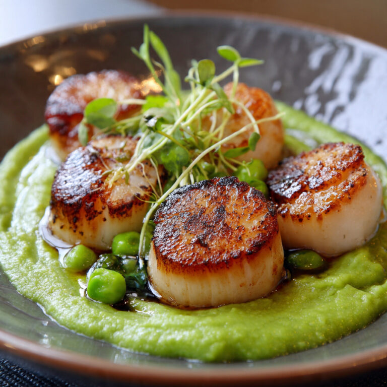 Pan Seared Scallops with Sweet Pea Puree