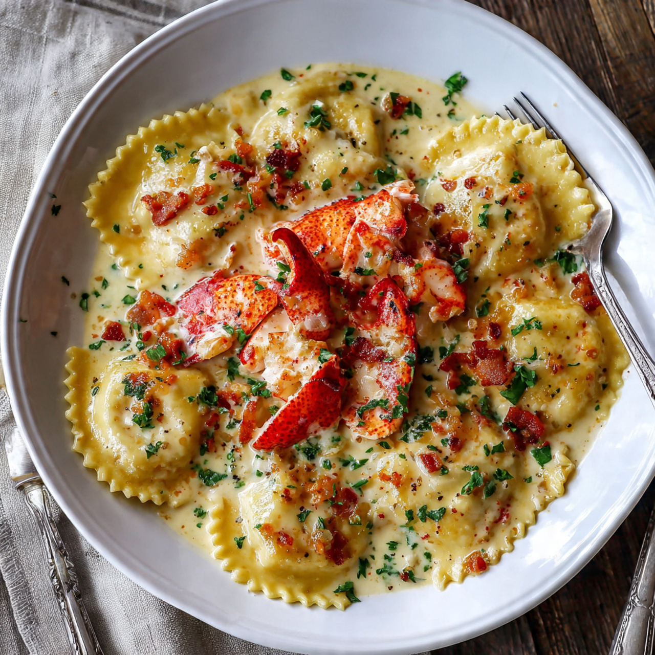 Lobster Ravioli with Garlic Cream Sauce