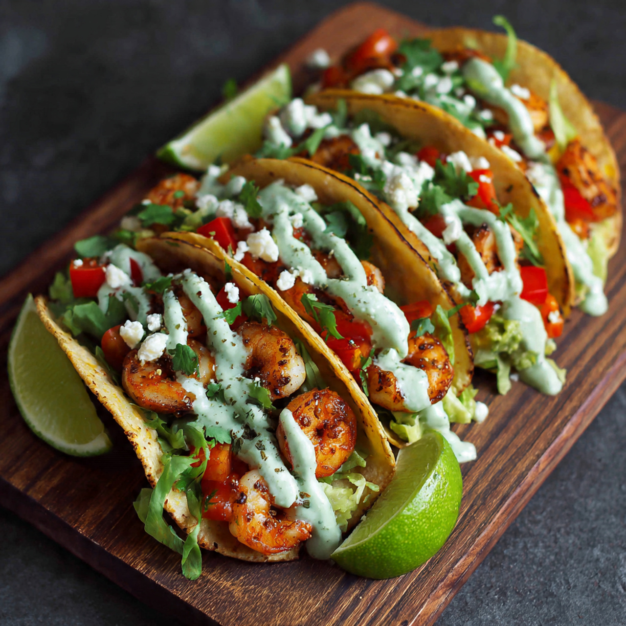 Shrimp Tacos with Avocado Lime Crema