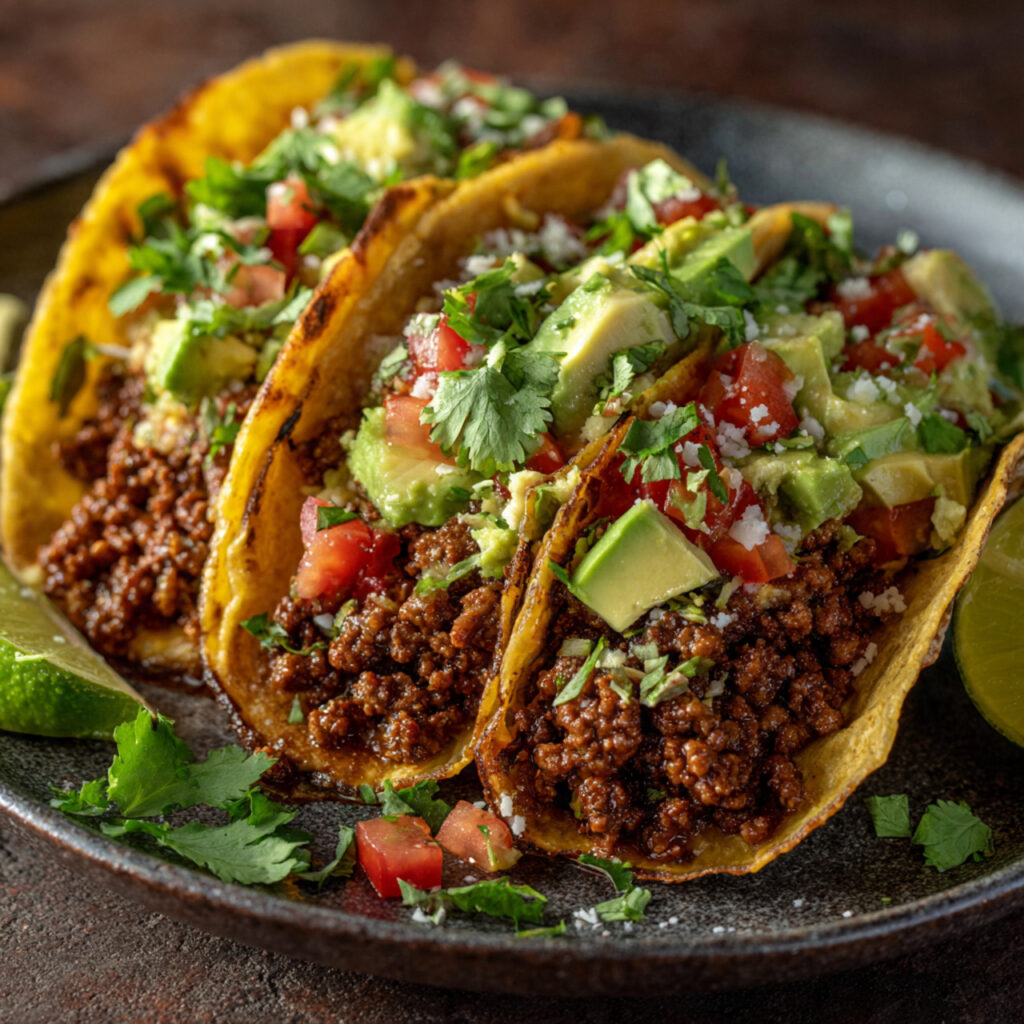 Spicy Ground Beef Tacos with Avocado