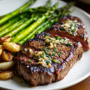 Steak with Roasted Asparagus & Garlic