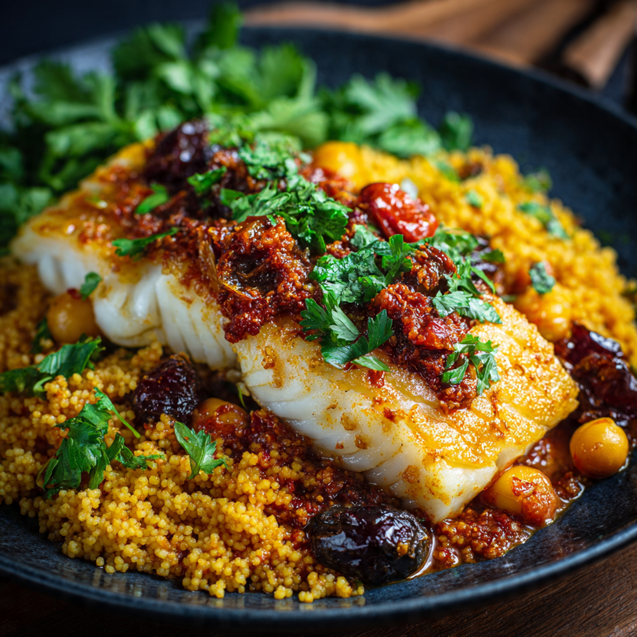 Wild-Caught Cod with Moroccan Couscous – Light & Flavorful Dish