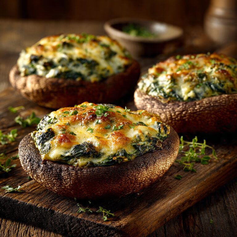 Cheesy Spinach Stuffed Portobello Mushrooms