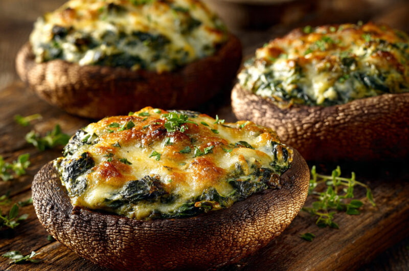 Cheesy Spinach Stuffed Portobello Mushrooms