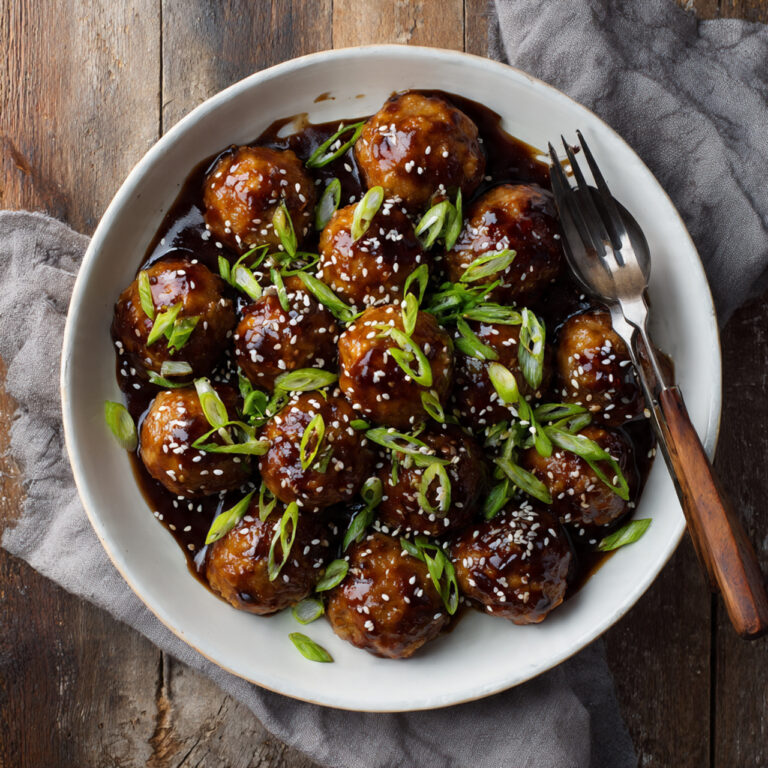 Sticky Glazed Chicken Meatballs in Hoisin Sauce