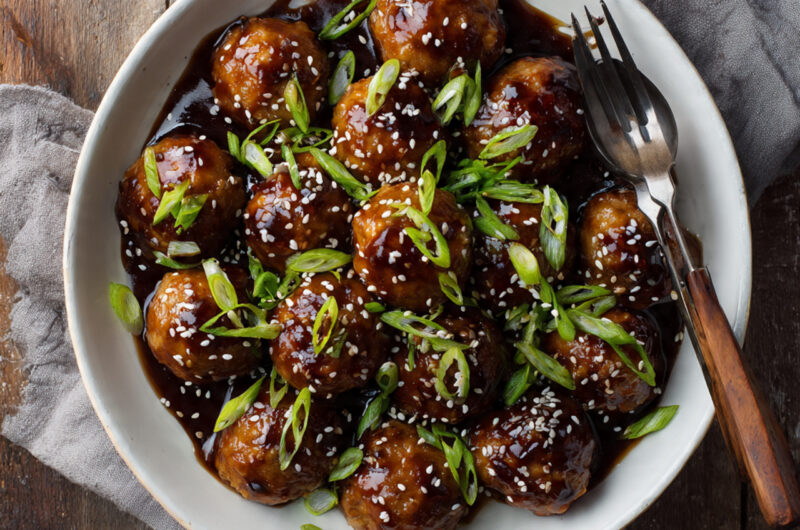 Sticky Glazed Chicken Meatballs in Hoisin Sauce