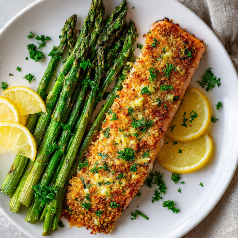 Garlic Parmesan Crusted Salmon and Asparagus – Healthy & Delicious